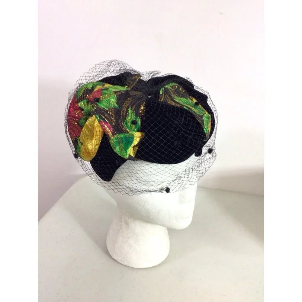 Vintage Mr. Richard Netted Pill Hat Velvet Trim Birks Box